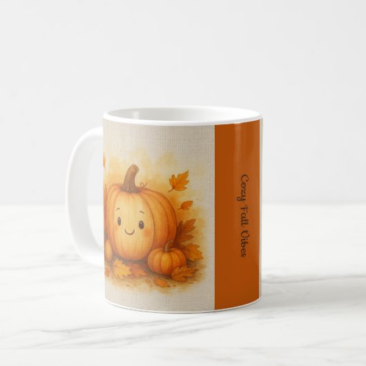 Orange Cosy Fall vibes Pumpkin Blätter Kaffeetasse (Vorderseite Links)