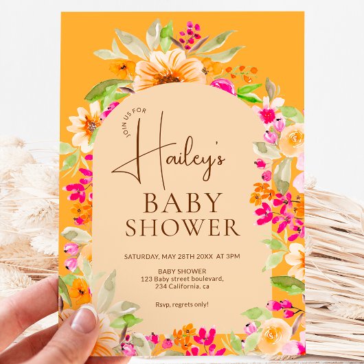 Orange Country Blumenwasser-Farbe Babydusche Einladung