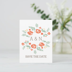 Orange Country Floral Monogram Save the Date Ankündigungspostkarte