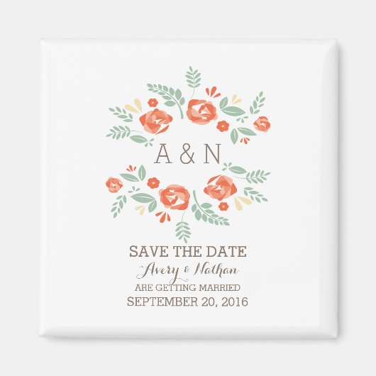 Orange Country Floral Monogram Save the Date Magnet (Vorne)
