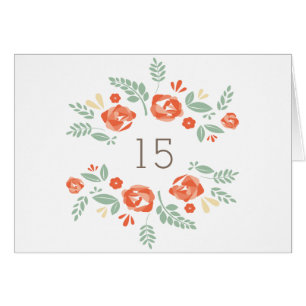Orange Country Floral Table Number Card