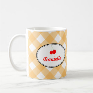 Orange Country Gingham Muster Rote Kirsche Persönl Kaffeetasse