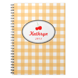 Orange Country Gingham Muster Rote Kirsche Persönl Notizblock