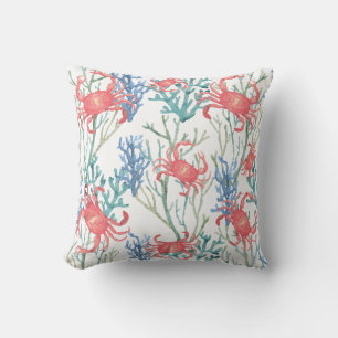 Orange Crabs Blue Aquamarin Coral Reef Meereswelt  Kissen