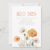 Orange & Cream Floral Baby Dusche Party Einladung (Vorderseite)