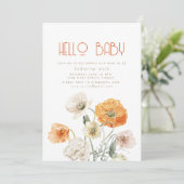 Orange & Cream Floral Baby Dusche Party Einladung (Stehend Vorderseite)