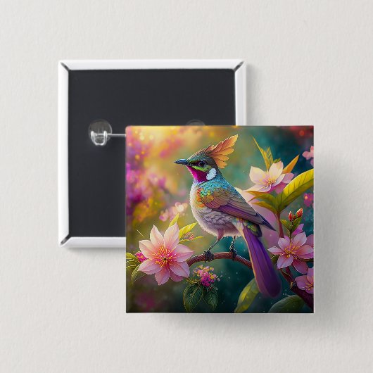 Orange Created Rainbow Jay Fantasy Bird Button (Vorne & Hinten)