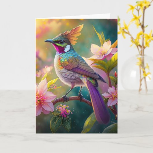 Orange Created Rainbow Jay Fantasy Bird Karte (Gelbe Blume)