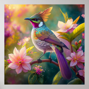 Orange Created Rainbow Jay Fantasy Bird Poster