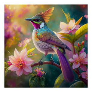 Orange Created Rainbow Jay Fantasy Bird Poster