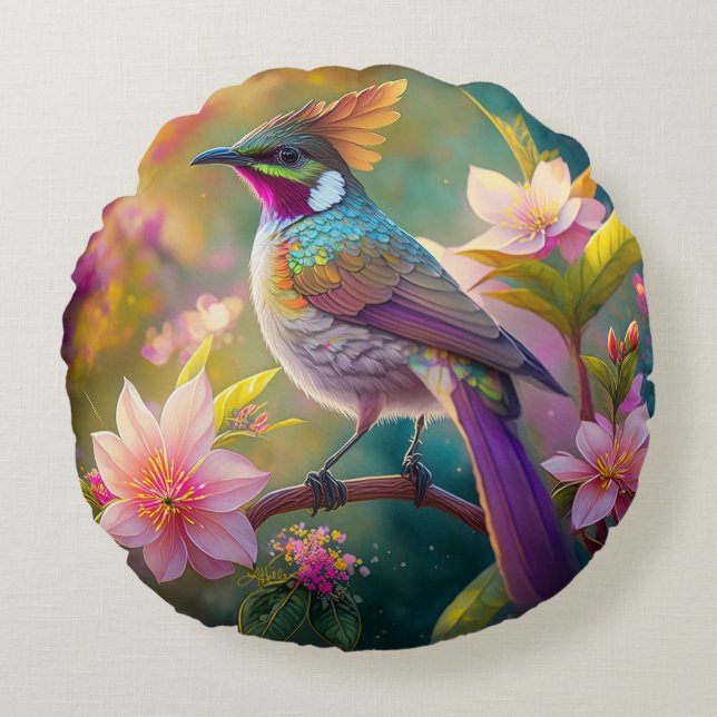 Orange Created Rainbow Jay Fantasy Bird Rundes Kissen (Vorderseite)