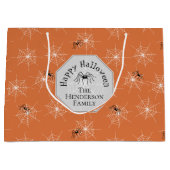 Orange Creepy Spider Webs Custom Halloween Große Geschenktüte (Vorderseite)