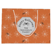 Orange Creepy Spider Webs Custom Halloween Große Geschenktüte (Rückseite)