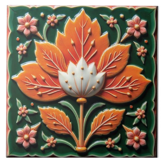 Orange Creme Flora Fliese (Vorderseite)