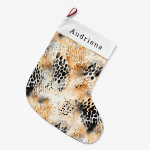 Orange Creme Schwarz Leopard Tier Weihnachten Großer Weihnachtsstrumpf
