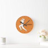 Orange Cricketer Bowling Runde Wanduhr (Zuhause)