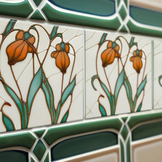 Orange Crocus Wall Deco, Jugendstil Art Deco Fliese