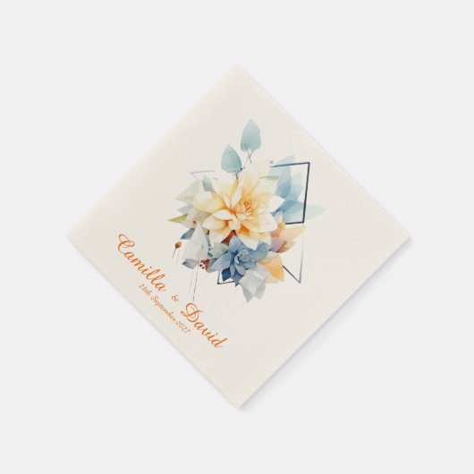 Orange Cub-Flower: Personalized Wedding Napkins Serviette (Ecke)