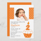 Orange Cupcake Foto 2. Geburtstag Einladung (Vorne/Hinten)