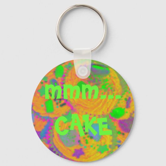 Orange Cupcakes 'mmm... CAKE' Schlüsselanhänger (Vorderseite)
