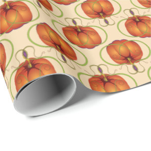 Orange Curvy Kürbis-Herbst-Muster Geschenkpapier