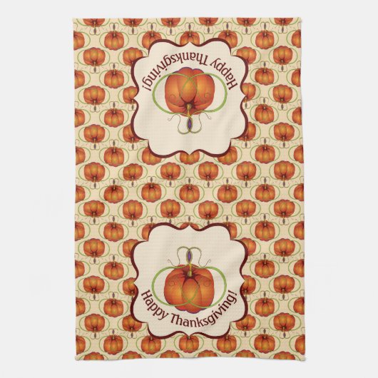 Orange Curvy Pumpkin Autumn Pattern Küchentuch (Vertikal)