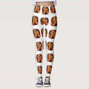 Orange Cushion-cut Pattern Leggings