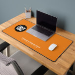 Orange | Custom Business Logo Name, Slogan Schreibtischunterlage<br><div class="desc">Create your own company workspace branded decoration with our ergonomic cool boho orange Business Company Logo Desk Mat. This stylish, modern and professional desk mat allows you to personalize your boss, coworker or employee office in a unique way. Add corporate logo, name, profession, website, slogan, social media or any personalized...</div>