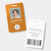 Orange Custom Employee - Foto-ID, Logo, Bar-Code Ausweis (Vorder- & Rückseite)
