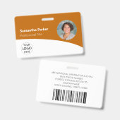 Orange Custom Employee Foto, Logo, Strichcode, Nam Ausweis (Vorder- & Rückseite)