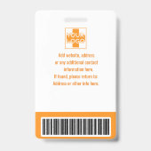 Orange custom Employee Security Id, Logo, Bar Code Ausweis (Rückseite)