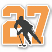 Orange Custom Hockey Player Nummer Laptop Sticker (Vorderseite)