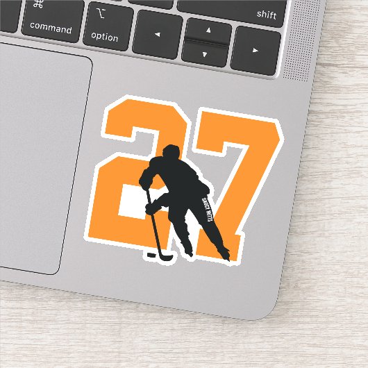 Orange Custom Hockey Player Nummer Laptop Sticker (Detail)