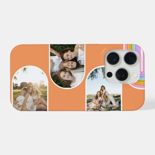 Orange Cute Modern 3 Photo Layout Custom iPhone Hülle (Rückseite (Horizontal))