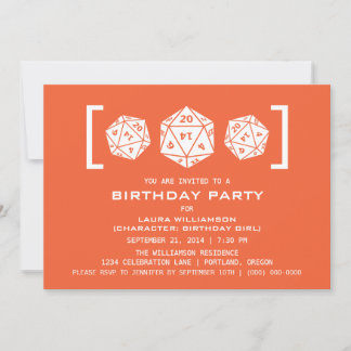 Orange D20 Dice Gamer Geburtstagsparty Einladung
