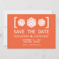 Orange D20 Dice Gamer Save the Date einladen