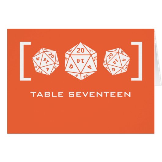 Orange D20 Dice Gamer Tischnummer Card (Vorderseite (Horizontal))