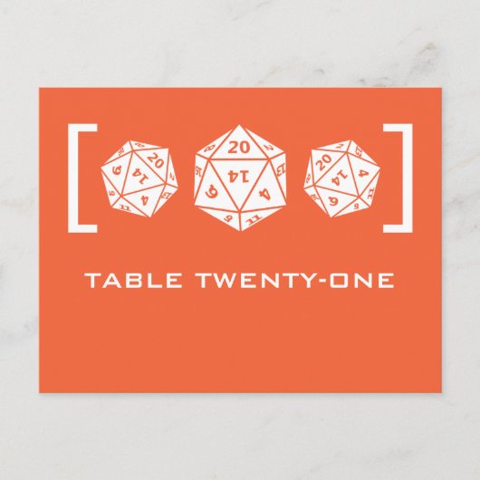 Orange D20 Dice Gamer Tischnummer Postcard (Vorderseite)