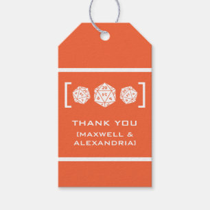 Orange D20 Dice Gamer Wedding Gift Tags Geschenkanhänger