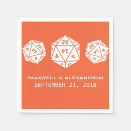 Orange D20 Dice Gamer Wedding Paper Napkins Serviette
