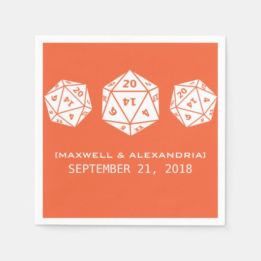 Orange D20 Dice Gamer Wedding Paper Napkins Serviette (Vorderseite)