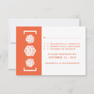 Orange D20 Dice Gamer Wedding Response Card RSVP Karte