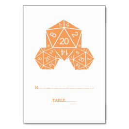 Orange D20 Dice-Platzkarte Tischnummer