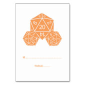 Orange D20 Dice-Platzkarte Tischnummer (Vorderseite)