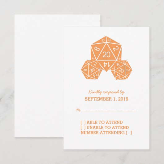 Orange D20 Dice Response Card RSVP Karte (Vorne/Hinten)