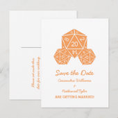Orange D20 Dice Save the Date Postkarte (Vorne/Hinten)