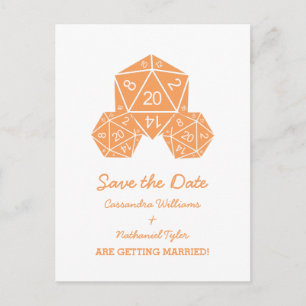 Orange D20 Dice Save the Date Postkarte