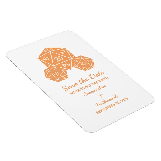 Orange D20 Dice speichert das Datumsfenster Magnet (Rechte Seite)