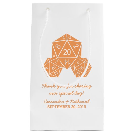 Orange D20 Dice Wedding Gift Bag Kleine Geschenktüte (Vorderseite)
