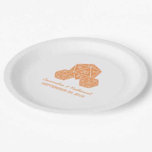 Orange D20 Dice Wedding Paper Teller (Schrägansicht)